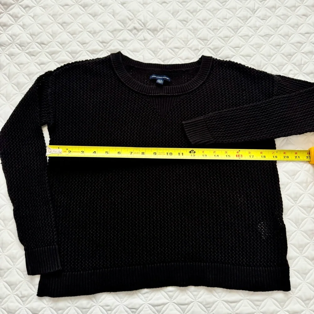American Eagle Outfitters 100% Cotton Black Crew Open Knit Airy Sweater Sz XS